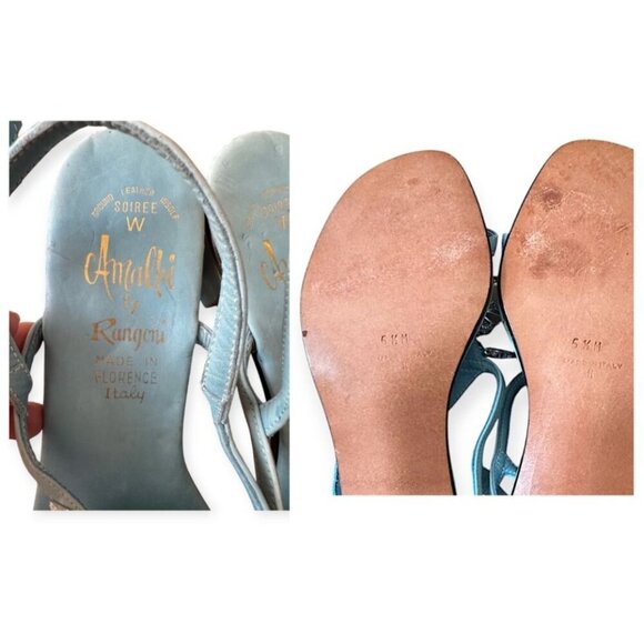 Vintage 60s Amalfi by Rangoni Beaded Mod Heel Sandals 5.5M – Blue, Made in Italy - Picture 8 of 15